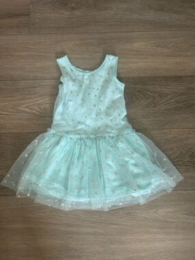 Kids Glitter Star Tulle Dress  - Light Aqua with gold ⭐️